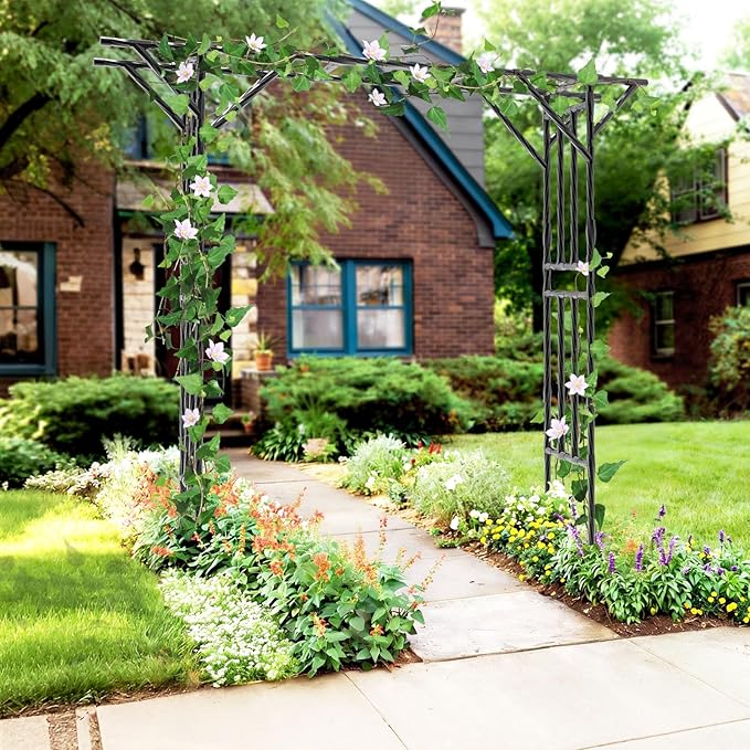 Garden Arch Trellis - 106.3" L×106.3" H Extra Large Flat Top Arbor Trellis with Coated Steel Pipe, Trellis for Climbing Plants Outdoor, Heavy Duty Abor Archway for Wedding Decor(25MM Pipe)