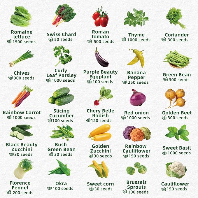 40 Vegetable Seeds Variety Pack, 20,000+ Garden Seed Vault Kit with Mini Planting Tools, Easy to Grow for Hydroponic, Indoor & Outdoor Year-Round Home Gardening