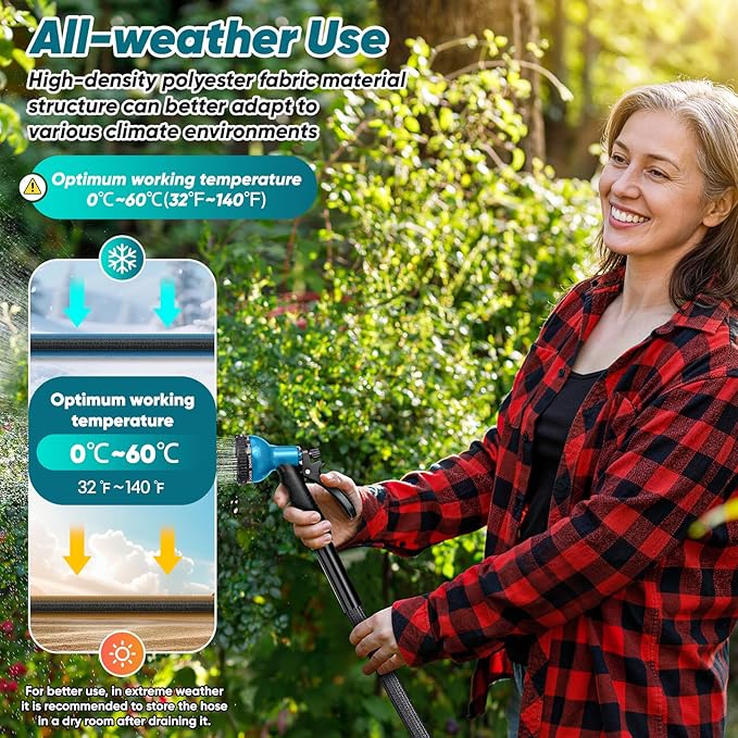 Garden Hose 75FT Non-Expanding, Lightweight Hose With 10-Function Nozzle, Leak-Proof, No-Knot, Easy to Carry, Wear-Resistant, Sturdy 3/4GHT Flexible Water Hose for Yard Garden Outdoor