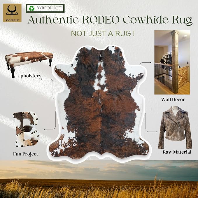 rodeo Cowhide Rug Large Genuine Western Room docoration Rug for Living Room Bedroom Cow Skin Rustic Southwestern Home Decor Must Have Size Approx 5x6-6x6ft