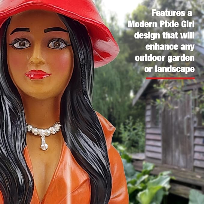 Better Office Products Garden Gnome Statue, 12" Height, Handcrafted Waterproof, UV-Resistant Polyresin Lawn Patio Porch Ornament Decoration (Modern Pixie Girl with Solar Light)