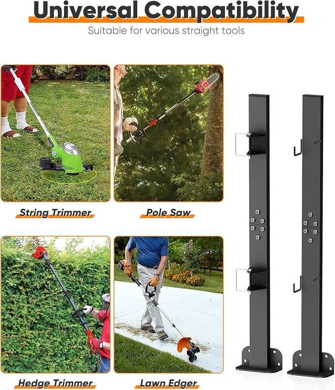 Mondazie 2 Place Weed Eater Rack for Trailer, Utility Open Trailer Trimmer Racks with Lockable Snap Buckle Mount On Landscape Truck Trailer, Weedeater Rack Holder with L-Shaped Base for Lawn Equipment