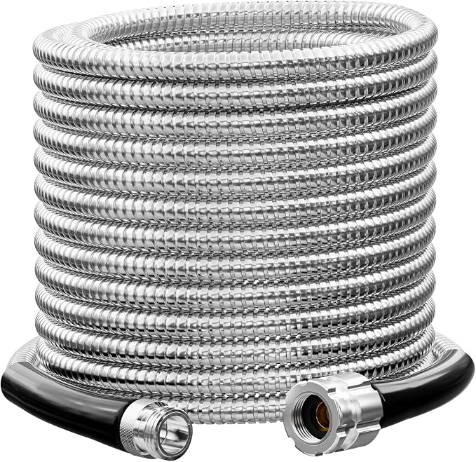 SPECILITE Stainless Steel Garden Water Hose 100 FT, Heavy Duty Metal Hose with Upgraded Reinforced 3/4" Female to Male Aluminium Fittings, Flexible & Lightweight Water Pipe for Reel, Yard, Outdoor