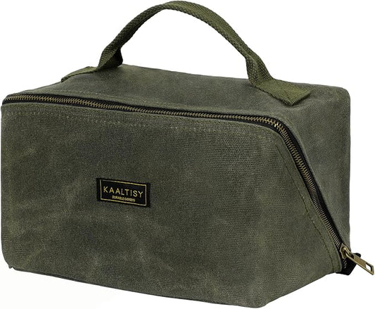 Tool Storage Pouch, Heavy Duty 16oz Waxed Canvas Tool Bag, Large - Capacity Tool Storage Organizer (Army Green) - for Electrician Contractor