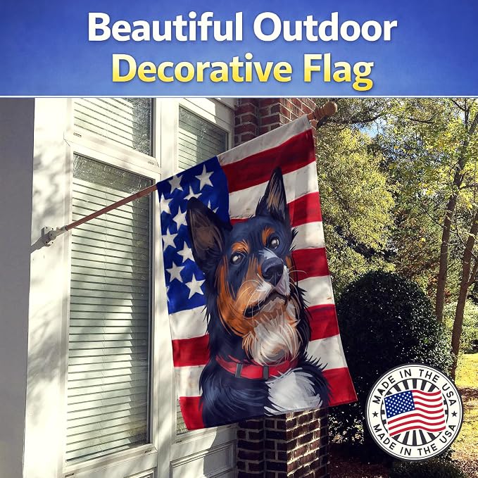 Caroline's Treasures CK6752CHF Welsh Sheepdog American Flag House Flag Large Porch Sleeve Pole Decorative Outside Yard Banner Artwork Wall Hanging, Polyester, House Size, Multicolor