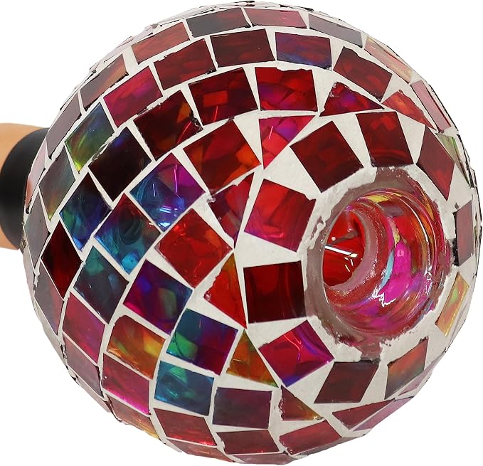 Sunnydaze Mosaic Glass Plant Watering Globe with Clay Spike - Decorative Self-Watering Planter Insert - Water Dripper for Plants - 9.5" - Magenta Medley