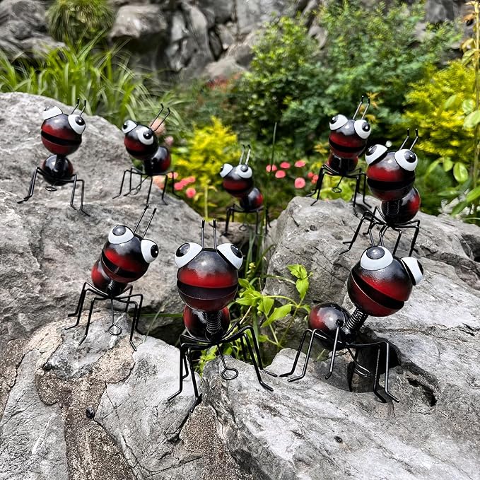 Cruis Cuka Metal Yard Art Garden Decor for Outside Cute Ants Yard Decorations Outdoor Lawn Ornaments Backyard Gifts for Mom - Set of 8（All Black）