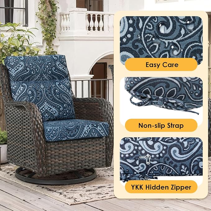 Outdoor High Back Chair Cushion, 2 Pack 44x21 inches Patio Chair Cushions Water Repellent Rocking Cushions Indoor Furniture Seat Pad, Damask Vine