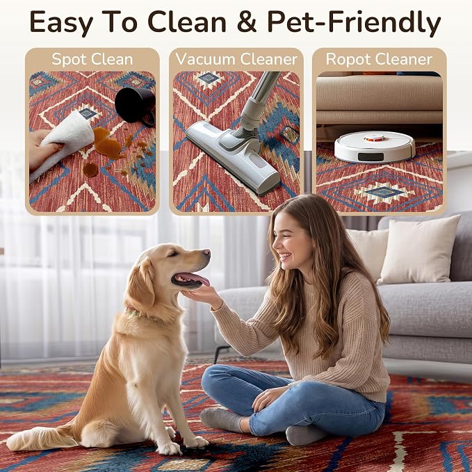 3'x5' Washable Area Rug for Living Room Bedroom Red/Orange | Soft Western No Slip Low Pile Print Foldable Indoor for Kitchen Dining Room