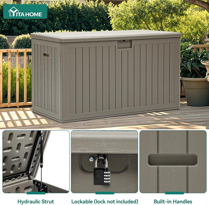 YITAHOME 220 Gallon Extra Large Deck Box | Double-Wall Resin Outdoor Storage Box with Flexible Divider for Patio Cushions Pool Supplies Garden Tools, 990 lbs Load