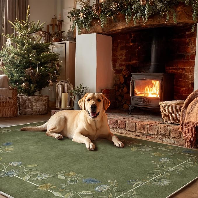 3x5 Washable Area Rugs for Entryway: Small Throw Rug Stain Resistant Non Slip Low Pile Soft Faux Wool Lightweight Entry Rug for Bedroom Living Room Kitchen Indoor Bathroom Laundry Room Home Office