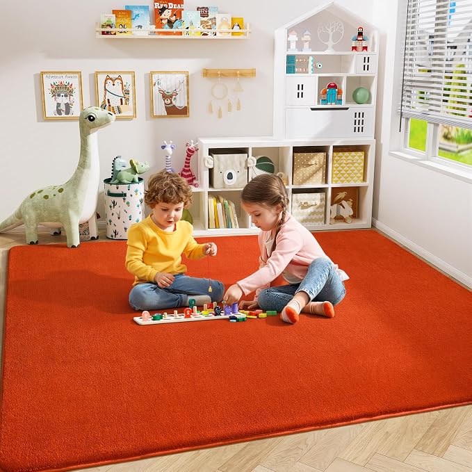 Amearea Modern Area Rug for Bedroom Living Room, 5x8 Orange Memory Foam Rug | Thickened Fluffy Indoor Washable Rugs Non Slip Minimalist Large Carpet for Boys Girls Dorm Nursery Room Decor