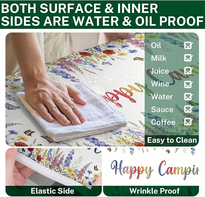 Picnic Table Cover with Bench Covers Elastic Edges, Butterfly Camper Fitted Table Cover, Outdoor Camping Essentials 72 Inch 3PCS, Waterproof Camping Fitted Tablecloth with Drawstring Bag
