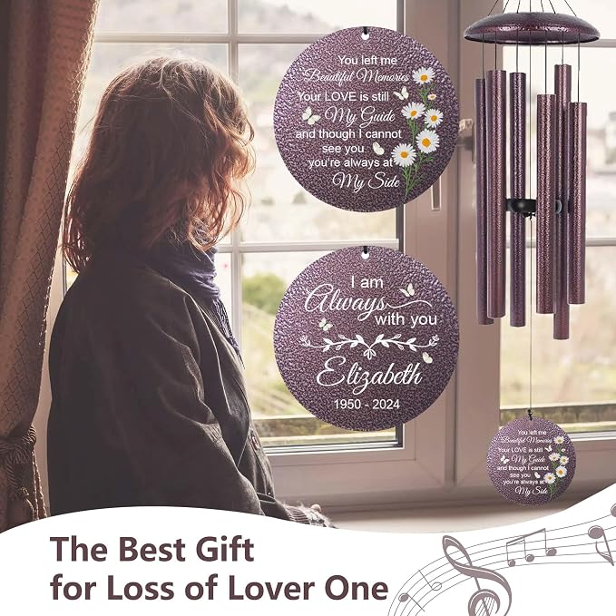 ASTARIN Personalized Memorial Wind Chime for Loss of Loved One 30/36/45 inch, Sympathy Deep Tone Wind Chimes for Mom Dad/Mother Father, Remembrance Gifts for Grief Condolence Funeral, Made in Texas