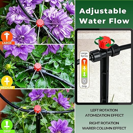 50FT Drip Irrigation System for Starter: Small Garden Quick Connect 1/4" PE Water Tubing Automatic 11Pcs Sprinkler Kit Adjustable Misting Part Watering Hose Outdoor Raised Bed Plants Flower Greenhouse