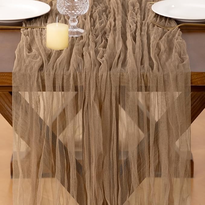 Socomi Nude Cheesecloth Table Runner Tulle Gauze Cheese clothBoho Rustic 120 inch 10FT Runner for Wedding Party Baby Shower Birthday Holiday Decorations 3pcs