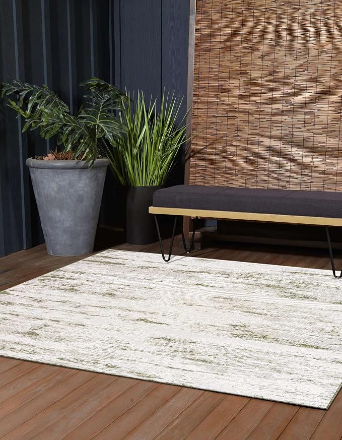Unique Loom Outdoor Modern Collection Area Rug - Cartago (10' Square, Green/ Ivory)