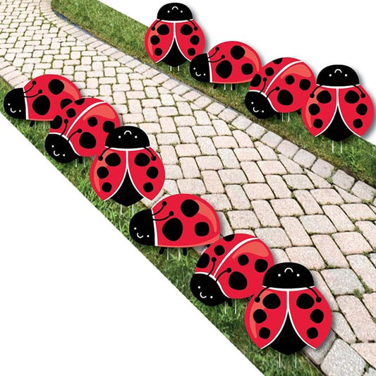 Big Dot of Happiness Happy Little Ladybug - Lawn Outdoor Baby Shower or Birthday Party Yard Decorations - 10 Piece