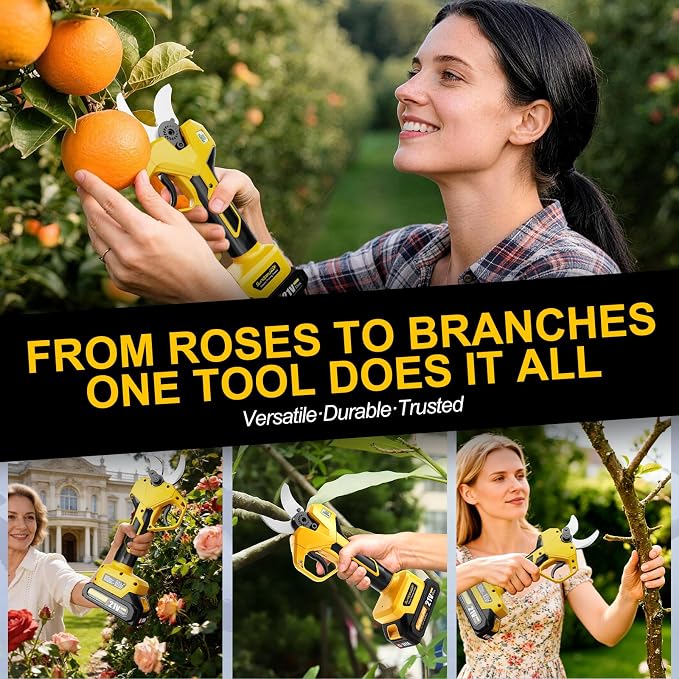 21V Cordless Pruning Shears - Max 2" Brushless Electric Pruning Shears with 2x2.0Ah Battery, 2 Cutting Modes, LCD Display, Carrying Case - Battery Pruners for Tree Branch Garden Bush Fruit