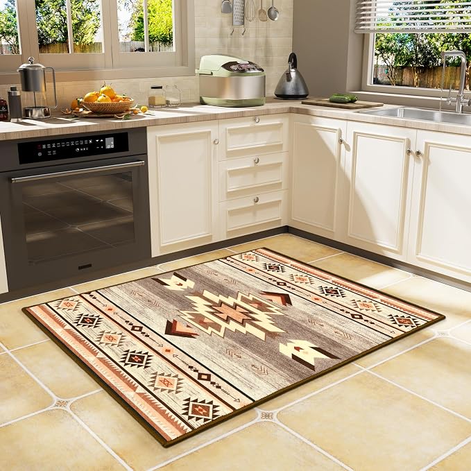 BENRON Western Entryway Rug 2x3, Small Area Rugs for Kitchen, Warm Beige | Southwest aztec Rug,Throw Rugs for Hallway Porch Front Door Washable