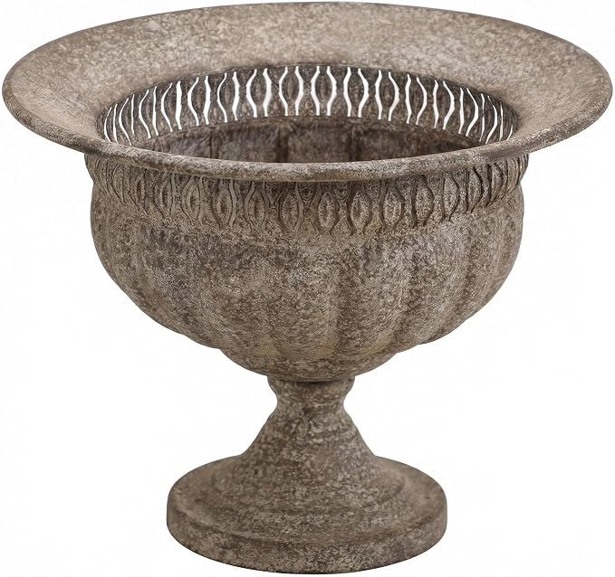 Vintage Urn Planter with Embossed Pattern, Imitation Stone Finish Flower Pot, Distressed Classic Plant Pot for Outdoor Indoor Home Garden Patio Front Porch Entryway（14.8 * 12 in）