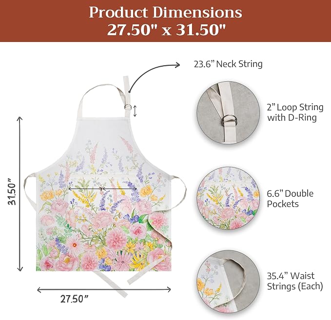 Maison d' Hermine Aprons for women with Pocket 100% Cotton (27.50"x31.50") | Adjustable Neck Strap & long ties Apron Men Chef Wedding Cooking Gardening Server Maid