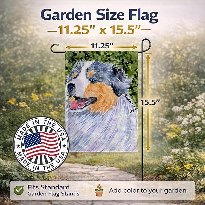 Caroline's Treasures SS8736GF Australian Shepherd Garden Flag Mailbox Flag Decorative Yard Flag Banner Outside Patio Artwork Yard Flower Beds, Garden Size, Multicolor