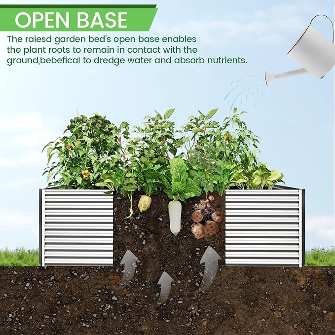 2pcs Tall 8ft Galvanized Raised Garden Bed Outdoor,Steel Garden Bed for Vegetables,Above Ground Garden Box for Flower,Metal Raised Beds for Gardening - 8x3ft