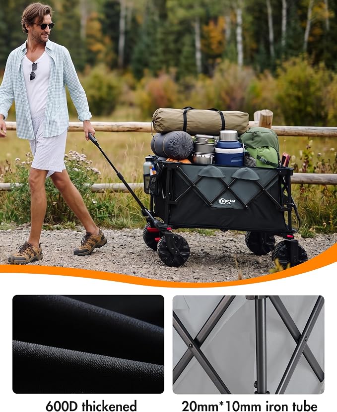 PORTAL Heavy-Duty Folding Wagon Cart, Large Collapsible Utility Wagon with All-Terrain Wheels for Beach, Camping, Garden & Grocery