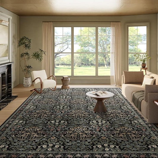Traditional Design Vintage Floral Area Rug 9 x 12,Washable Area Rugs - Perfect for Living Room, Bedroom, Kids Room, Nursery - Stain & Water Resistant Non-Slip, Dining Room Decor