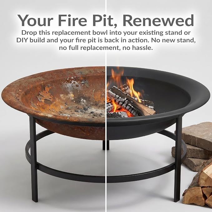 Sunnydaze Round Steel Outdoor Fire Pit Bowl Replacement Insert for DIY Ring or Existing Stand - Wood-Burning Backyard Patio Firepit for Outside - 26" Outer / 20" Inner Diameter - Black