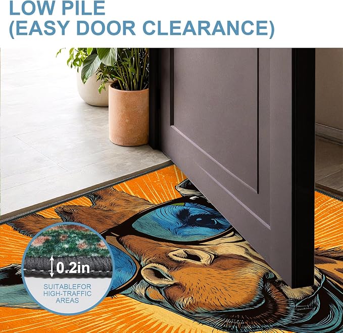 Cool Giraffe with Sunglasses 2x3 Entry Rug,Washable Small Rugs for Entryway Kitchen Bathroom Door Mat Indoor Entrance,Non Slip Rubber Backing, Stain & Fade Resistant,Fun Pop Art Decor