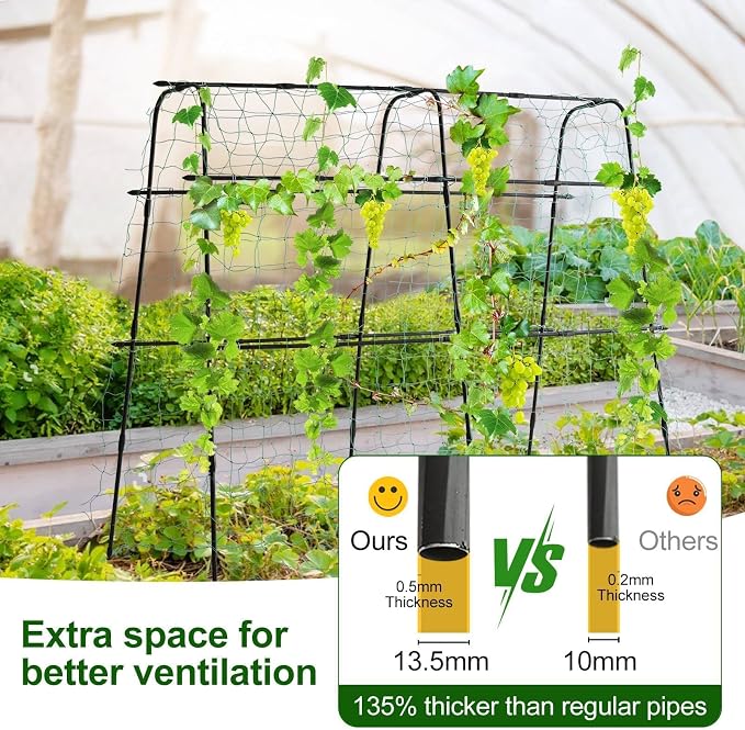 Cucumber Trellis for Raised Bed, 63" Hx 63" L Garden Arch Trellis for Climbing Plants Outdoor, Rustproof Metal Climbing Plant Support Vegetables Snap Pea Pole Bean Fruits Vine Trellis, Black