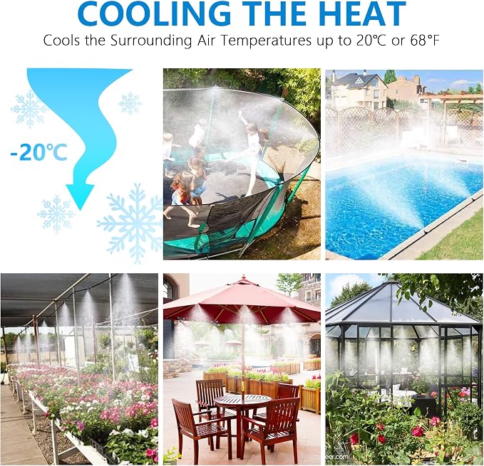 Outdoor Mister System for Outside Patio, Misting Cooling System 65Ft + Water Timer, Water Mist Hose for Backyard, Garden, Greenhouse,Umbrella,Deck,Canopy,Pool,Porch,Gazebo,Kids Trampoline Sprinkler…