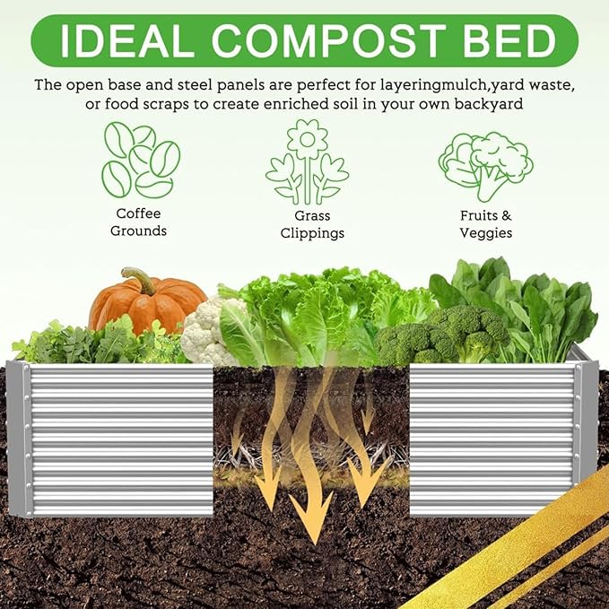 4 Pack Tall 6x3FT Corrugated Galvanized Steel Raised Garden Bed Outdoor, Metal Above Ground Garden Bed for Vegetables and Flowers, Rectangle Raised Beds for Gardening