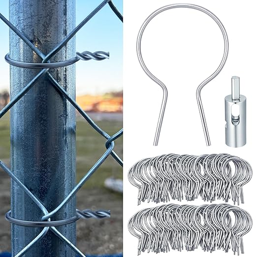 Hicarer 400 Pcs 1-5/8'' OD Twist Fence Ties Preformed 9 Gauge Galvanized Steel with Drill Chuck Pre-Cut Chain Link Fence Tools for Fixing Chain Link Mesh to Posts Farms Gardens(Silver)