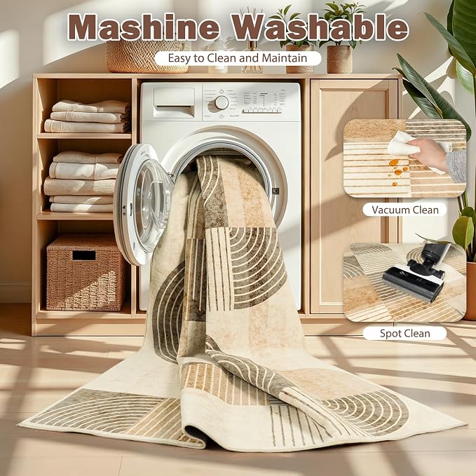 5x7 Washable Area Rugs for Living Room, Non Slip Boho Modern Rug | Stain Resistant, Soft Carpet Indoor Floor Carpets for Bedroom Dining Room Farmhouse Nursery Hallway Home Office, Beige