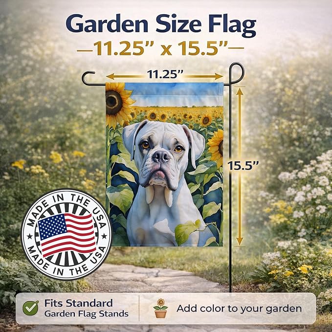 Caroline's Treasures DAC6038GF Boxer in Sunflowers Garden Flag Mailbox Flag Decorative Yard Flag Banner Outside Patio Artwork Yard Flower Beds, Garden Size, Multicolor