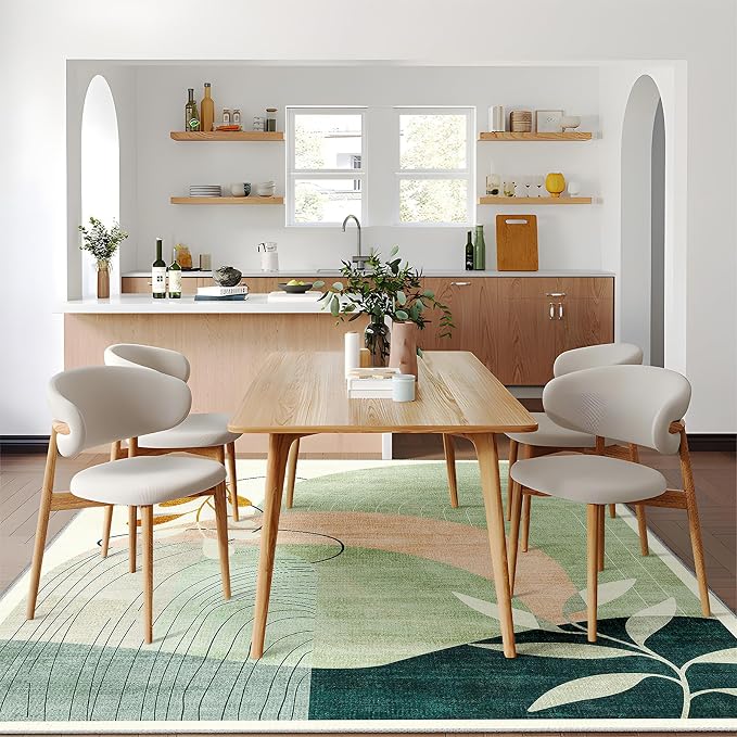 Washable 8x10 Area Rugs Low Pile Non Slip Mid Century Modern Large | Machine Washable Big Throw Carpet for Living Room Dining Room Bedroom Indoor Boho Abstract Retro Geometric Green