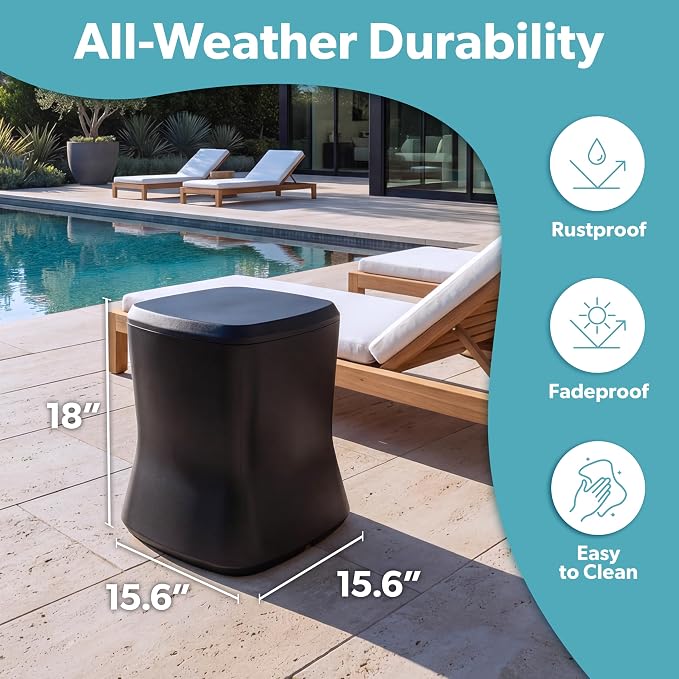 Coast Modern Outdoor Side Table Cooler- 2 in 1 Patio Decor Storage Table & Ice Chest - 25 QT - White, Gray, Sand, Stone Blue, Black