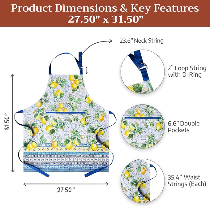 Maison d' Hermine Aprons for women with Pocket 100% Cotton (27.50"x31.50") | Adjustable Neck Strap & long ties Apron Men Chef Wedding Cooking Gardening Server Maid