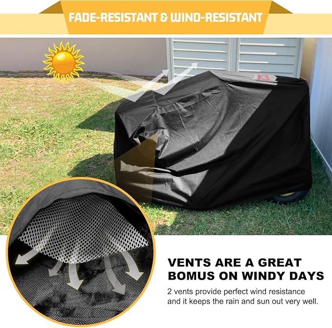 Riding Lawn Mower Cover, Heavy Duty 600D Lawnmower Covers Waterproof Outdoor Lawn Tractor Cover Tarp All Weather Ride on Mower Covers Universal Fit Decks up to 54" with Elastic Cord & Storage Bag