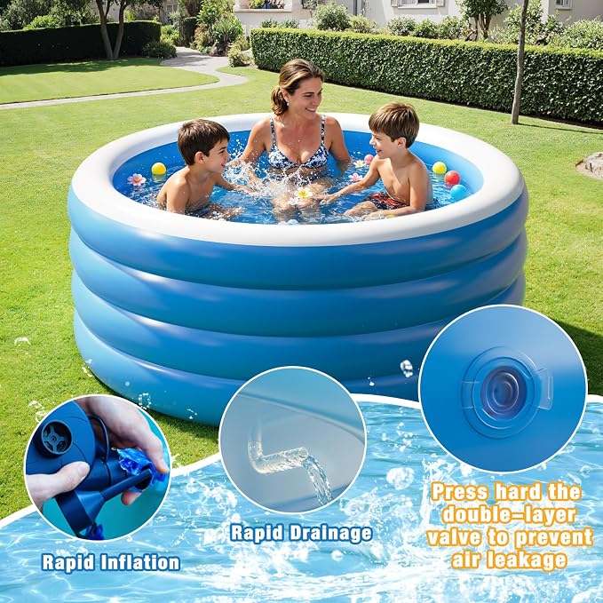 Inflatable Pool for Adults, 70"X30" Blow Up Pool, Full Sized Deep Round Thickened Family Inflatable Swimming Pools for Outdoor, Backyard