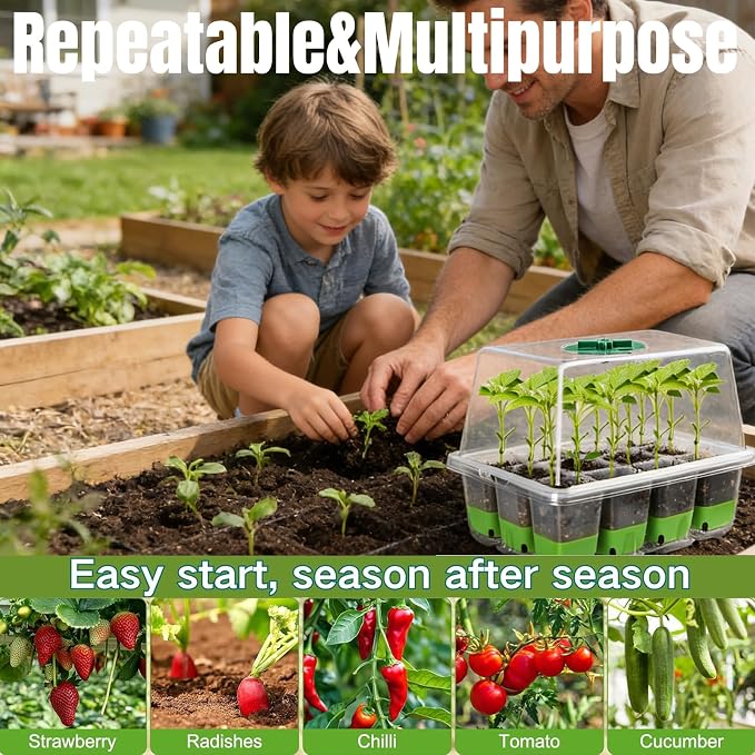 NestNature 5-Pack Seed Starter Tray Set|60-Cell Flexible Germination Trays | Reusable Seed Trays W/Humidity Dome & Lids For Plants, Flexible Pop-Out Design&Dishwasher Safe For Herbs,Vegetables,Flowers
