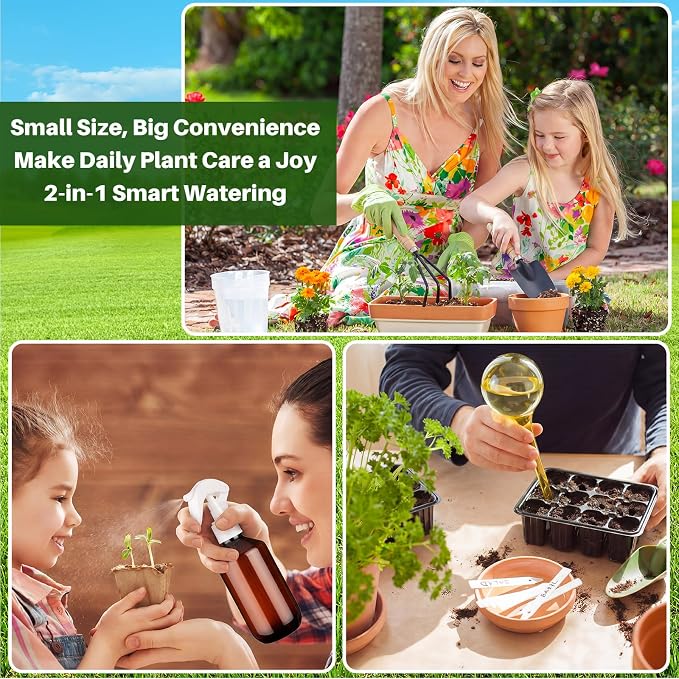 13 Pcs Indoor Plant Can Set, 1/2 Gallon Watering Can, 17 oz Squeeze Bottle, 6.8 oz Spray Bottle, 6 Self Watering Globes, Gardening Tool Kit with Pruning Scissors for Plants(Lemon Green)