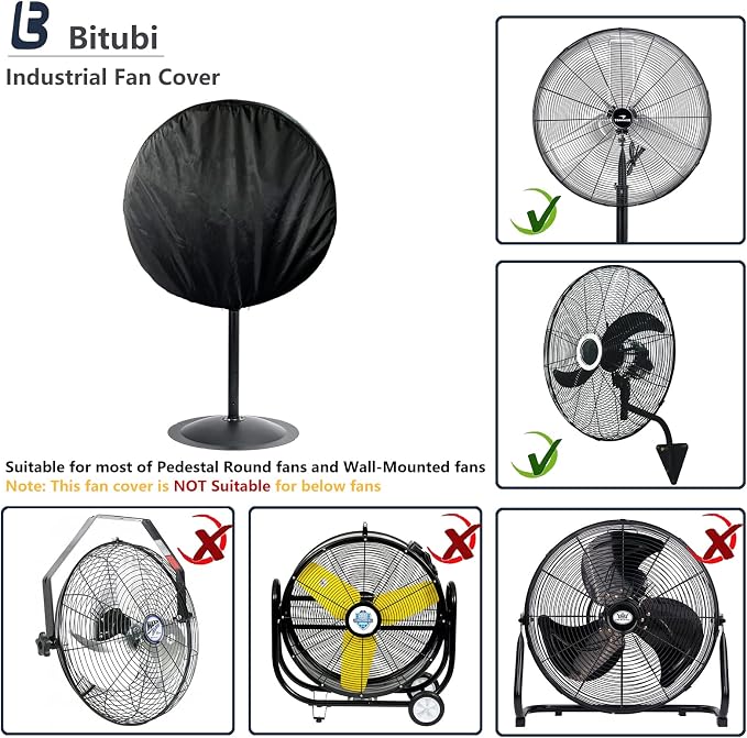 Bitubi Industrial Fan Cover, Waterproof Outdoor Fan Covers, Compatible for 20-24 Inch Wall Mount Fan and Pedestal Fan, Heavy Duty 600D oxford Dustproof Fan Cover,Black