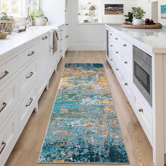 ROYHOME 2x6 Modern Abstract Runner Rug, Multi Color | Non Slip Soft Rug Stain Resistant Low Pile Non Shed Machine Washable for Hallway Kitchen Bathroom