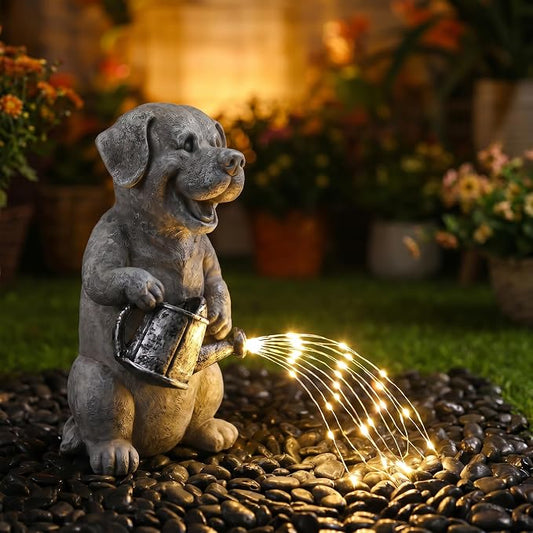 Lavezee Solar Garden Decor Dog Statues Outdoor, Dog Garden Statue 9.8‘’ for Yard Decorations Outdoor, Ideal Gifts for Mom Dad Dog Lovers Birthday Housewarming Present