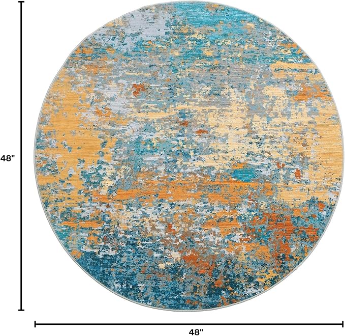ROYHOME Modern Abstract 4x4 Round Area Rug Non Slip, Multi Color | Non Shedding Rug Low Pile Stain Resistant for Bedroom Living Room office Dining Room