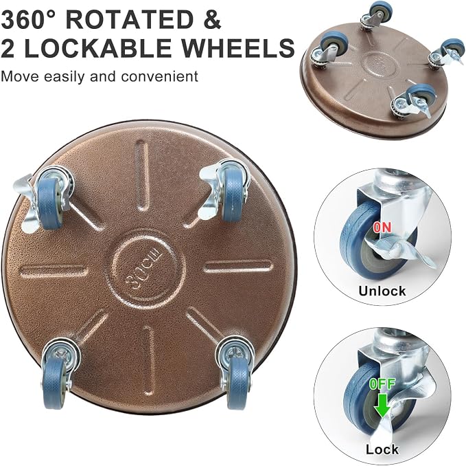 1 Pack 12.2 Inch Metal Plant Caddy With Lockable Wheels,Plant Stand Dolly for Heavy Planter,Wheeled Planter Saucer Tray,Rolling plant stand,Heavy-Duty Plant Caddy for Indoor and Outdoor(Copper)